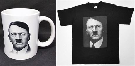 Hrnek a triko s portrétem nacistického vdce Adolfa Hitlera v nabídce e-shopu...