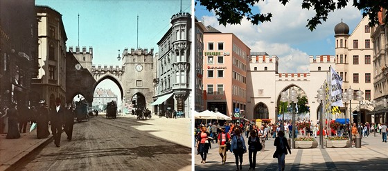 Karlova brána v Mnichov kolem roku 1895 a v souasnosti
