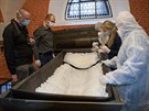 Rakev, v ní leí v kapucínské hrobce mumie barona Trencka (25. února 2017).
