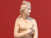 Socha Afrodité, řecké bohyně lásky a krásy. Oblá prsa, výrazné boky a postava...