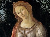 Detail z obrazu La Primavera od italského malíře Sandra Botticelliho. Žena má...