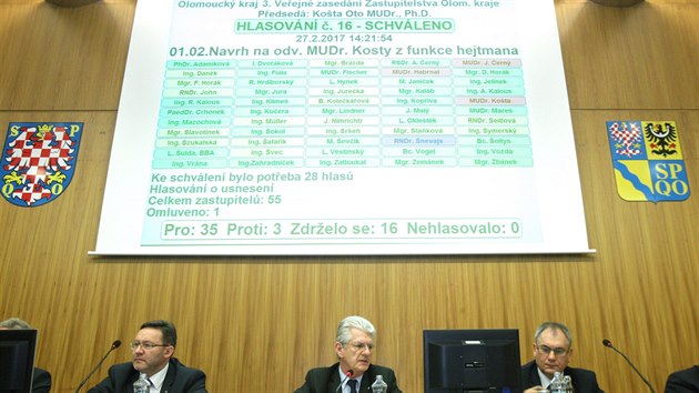 Okamžik těsně po hlasování o odvolání Oto Košty z postu hejtmana Olomouckého kraje.