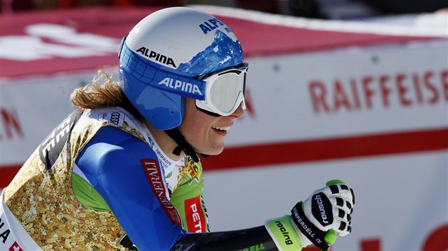 Ilka tuhecov se usmv po super-G v Crans Montan.