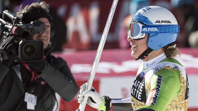 Ilka tuhecov se usmv po super-G v Crans Montan.