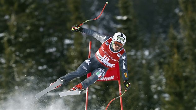 Italsk lya Peter Fill na trati superobho slalomu v Kvitfjellu.
