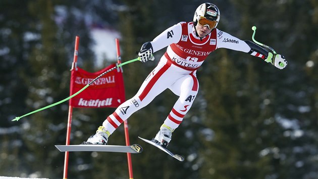 Rakousk lya Hannes Reichelt na trati superobho slalomu v Kvitfjellu