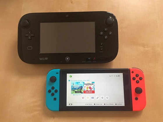 Nahoe GamePad od Wii U, dole Switch