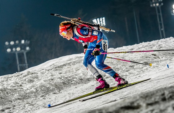 Gabriela Koukalová pi sprintu v Pchjongchangu.