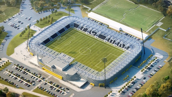 Vizualizace konečné podoby fotbalového stadionu v Hradci Králové.