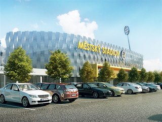 Vizualizace konečné podoby fotbalového stadionu v Hradci Králové.