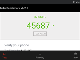 Vsledek benchmarku AnTuTu telefonu Samsung Galaxy A3 2017