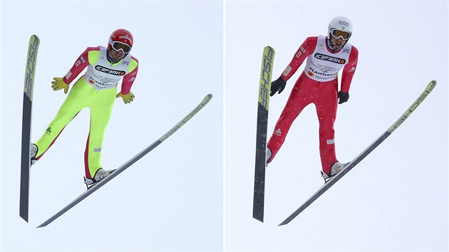 Francouzt sdrueni Francois Braud (vlevo) a Maxime Laheurte pi zvodu drustev na MS v Lahti.