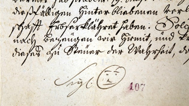 Symbol smajlku, kter pouil opat kltera cistercik ve ru nad Szavou Bernard Hennet na konci listiny v roce 1741.