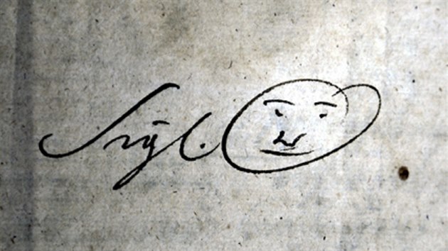 Symbol smajlku, kter pouil opat kltera cistercik ve ru nad Szavou Bernard Hennet na konci listiny v roce 1741.