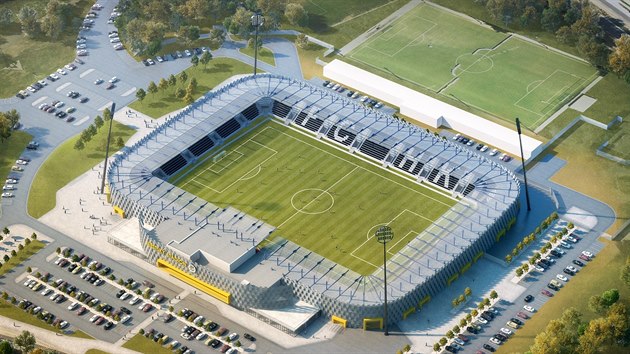 Vizualizace konečné podoby fotbalového stadionu v Hradci Králové.