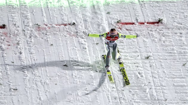 Rakousk skokan na lych Stefan Kraft na velkm mstku na svtovm ampiontu v Lahti.