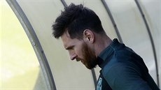 Zadumaný Lionel Messi na úterním tréninku Barcelony.