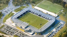Vizualizace konené podoby fotbalového stadionu v Hradci Králové.