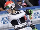 Natvaná Petra Vlhová po chyb ve druhém  kole slalomu ve Squaw Valley...