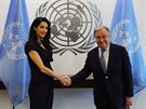 Amal Clooneyová a generální tajemník OSN António Guterres (New York, 10. bezna...