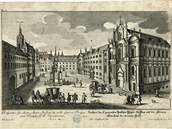 F. B. Werner: Pohled na horní Malostranské náměstí, mědiryt, kolem 1740