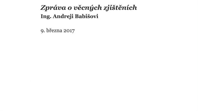 Vicepremir a ministr financ Andrej Babi (ANO) zveejnil zvry zprv auditorskch firem EY a PWC o svch pjmech. Na snmku je prvn strana zprvy PWC (10. bezna 2017).