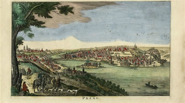 Anonym, Pohled na Prahu od Smchova, kolorovan mdiryt, kolem 1740