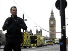 Policisté a záchranái u budovy britského parlamentu (22. bezna 2017)
