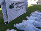 Aktivisté chtjí s pomocí "mrtvol" zastavit chvaletickou elektrárnu
