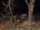 Osobní auto u Zdounek na Kromísku narazilo do dvou strom.