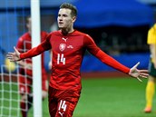 Jakub Jankto se raduje ze svého gólu proti Litvě.