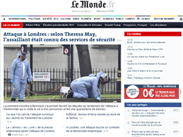 Titulní strana webu Le Monde (23. března 2017)