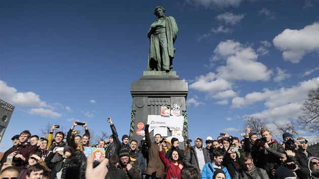 Protikorupn protest v na Pukinov nmst v Moskv (26. bezna 2017)