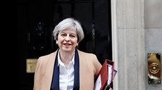 Britská premiérka Theresa Mayová opoutí Downing Street 10 (29. bezna 2017)
