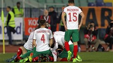 Bulhartí fotbalisté oslavují jeden ze vstelených gól v domácím kvalifikaním...
