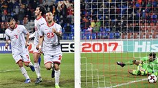 Ilija Nestorovski z Makedonie slaví gól proti Lichtentejnsku v kvalifikaci o...