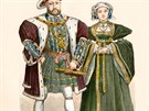 Král Jindich VIII. s manelkou Annou Klevskou na novodobé ilustraci