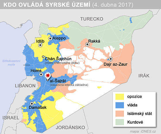 Kdo ovládá území Sýrie (4. dubna 2017)