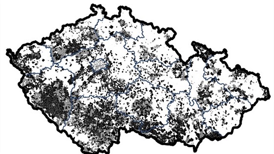 Mapa zasíování vysokorychlostním internetem ke konci roku 2015. ern jsou...