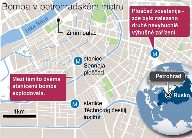 Mapa: exploze v petrohradskm metru.