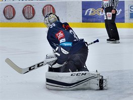 Chomutovsk kapitn Michal Vondrka pekonv libereckho branke Romana Willa.