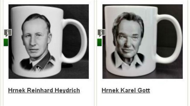 V nabídce knihkupectví a vydavatelství Naše vojsko jsou i předměty s portréty A. Hitlera, K.H. Franka a R. Heydricha.