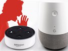 Test digitálních asistentek (vlevo Amazon Echo Dot, vpravo Google Home)