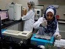 Laboratorní pracovnice v nemocnici al-Avda v Pásmu Gazy (30. bezna 2017).