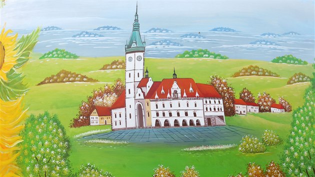Detail jednoho z obrázků na obří kraslici, která na olomouckém Horním náměstí připomíná Velikonoce. Doputovala sem jako symbol přátelství z Chorvatska.