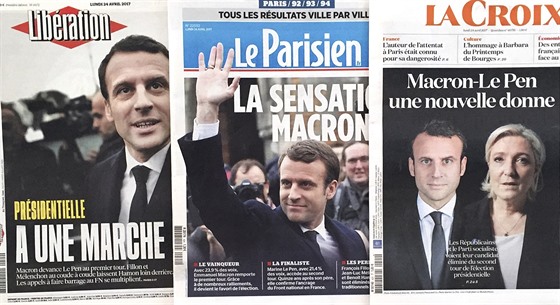 Titulní strany francouzských deníků po prvním kole prezidentských voleb (24....