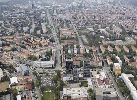 Letecký pohled na Brno. Královo Pole.