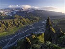 Pohled z hory Mt Valahnúkur na sopku Eyjafjallajökull na Islandu