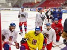 esk hokejov reprezentace v ter trnovala v budjovick Budvar arn....