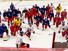 esk hokejov reprezentace trnovala v ter v Budvar arn. (25. dubna 2017)